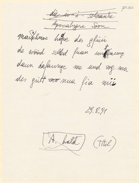 ÖSTERREICHISCHE NATIONALBIBLIOTHEK Ernst Jandl: "Apocalypse Soon"