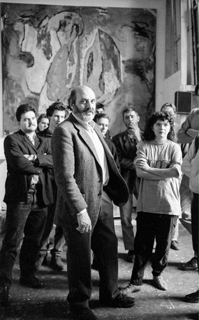 Hollegha mit seinen Studenten, Akademie der bildenden Künste. Wien, April 1989