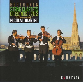 Das Nicolai-Quartett auf einem Dach, der Stephansdom im Hintergrund