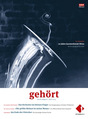 Das Cover des gehört-Magazins vom April zeigt ein Saxofon aus dem Rauch strömt