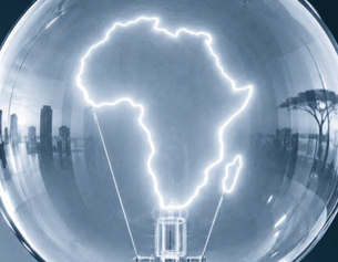 Eine Glühbirne deren Draht die Umrisse des afrikanischen Kontinents zeigt