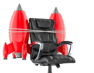 3D Rendering von Raketen an einem Officechair