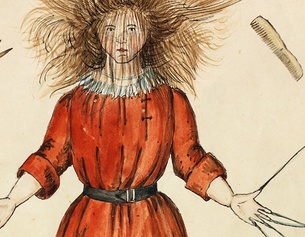Das Foto zeigt das Urmanuskript (1844) des Bilderbuches "Der Struwwelpeter".