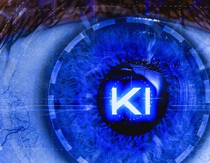 Grafik zur Künstlichen Intelligenz: Schriftzug "KI" in einem auge
