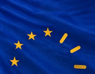 EU-Flagge mit Zifferblatt