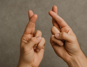 ORF KI-generiertes Bild: Zwei Hände, die "Toi Toi Toi" wünschen