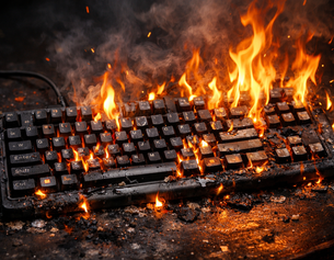 KI-generiertes Bild zum Thema Rage Bait: brennende Tastatur