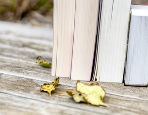 Herbst und Bücher samt Blätter