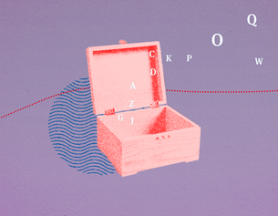 Geöffnete Box aus der Buchstaben quellen