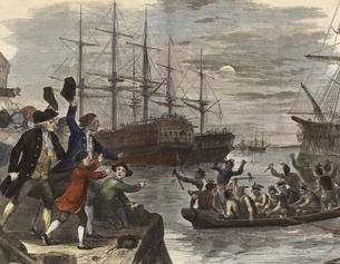 Boston Tea Party, 16. Dezember 1773 (Ausschnitt des Gemäldes)