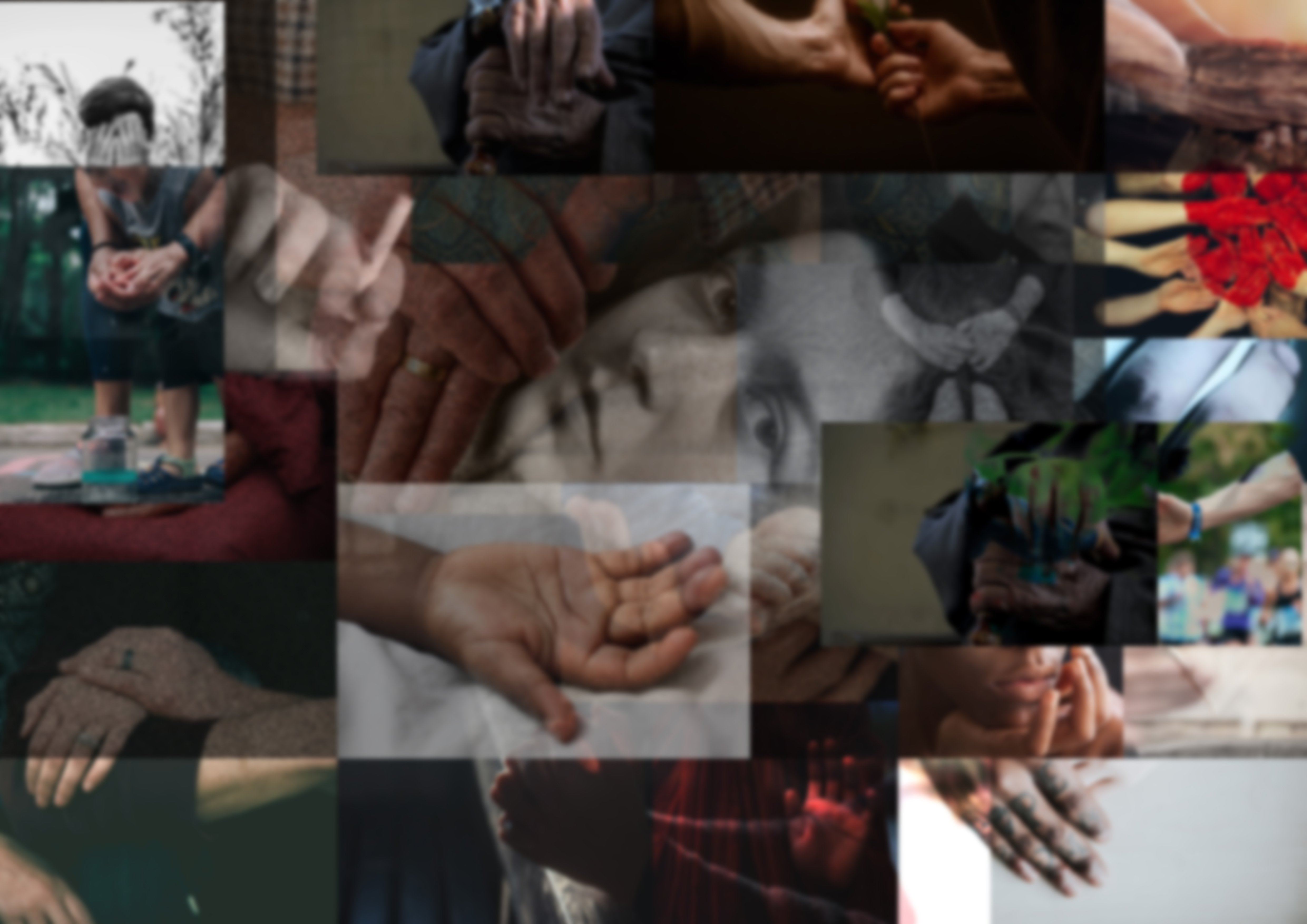 A diverse collage of hands reaching out